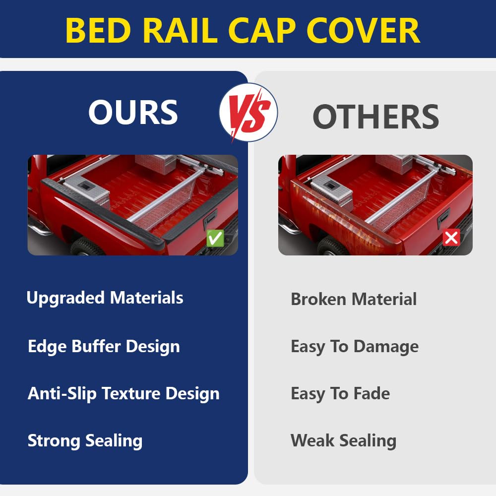 2Pcs Left +Right Bed Cap Molding Rail Protector Cover Replacement for Toyota Tundra 2014-2016 5.5 Ft Bed Tailgate Cap Top Molding Protector Bed-Exterior Trim Panel 2015 Black - Image 4