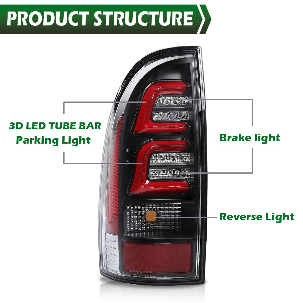 GRAND ORANGE 3D LED Tail Lights Assembly Rear Lights Brake Parking Lamps Compatible with 2005-2015 Toyota Tacoma LH & RH LED Tail Lamps Clear Lens 8155004150 8156004150 8156104150 8155104150 - Image 7