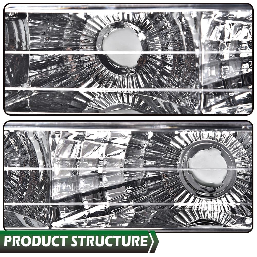 GRAND ORANGE Chrome Clear Headlights Assembly Bumper Corner Lamps 1994-1998 Replacement For CHEVY C10 C/K 1500/2500/3500 Tahoe Silverado Suburban - Image 6