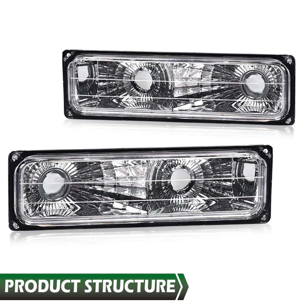 GRAND ORANGE Chrome Clear Headlights Assembly Bumper Corner Lamps 1994-1998 Replacement For CHEVY C10 C/K 1500/2500/3500 Tahoe Silverado Suburban - Image 8