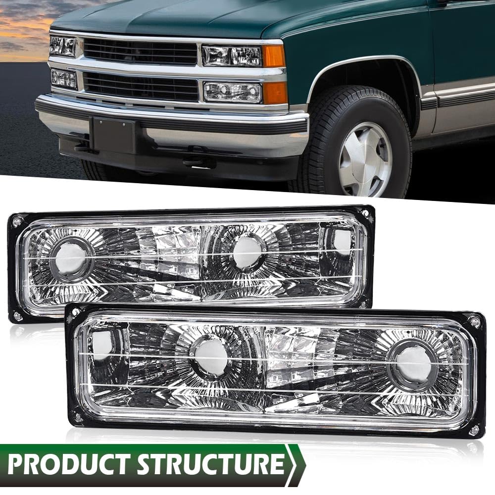 GRAND ORANGE Chrome Clear Headlights Assembly Bumper Corner Lamps 1994-1998 Replacement For CHEVY C10 C/K 1500/2500/3500 Tahoe Silverado Suburban - Image 9