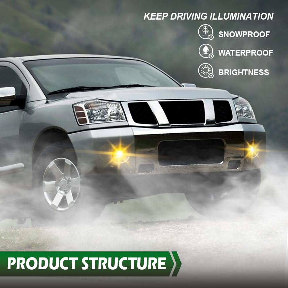 GRAND ORANGE Front Bumper Fog Lights Left/Right Yellow Lens Compatible with Nissan Armada 2005-2007/Nissan Titan 2004-2015 Fog Lamp Assembly Driver & Passenger Side - Image 8