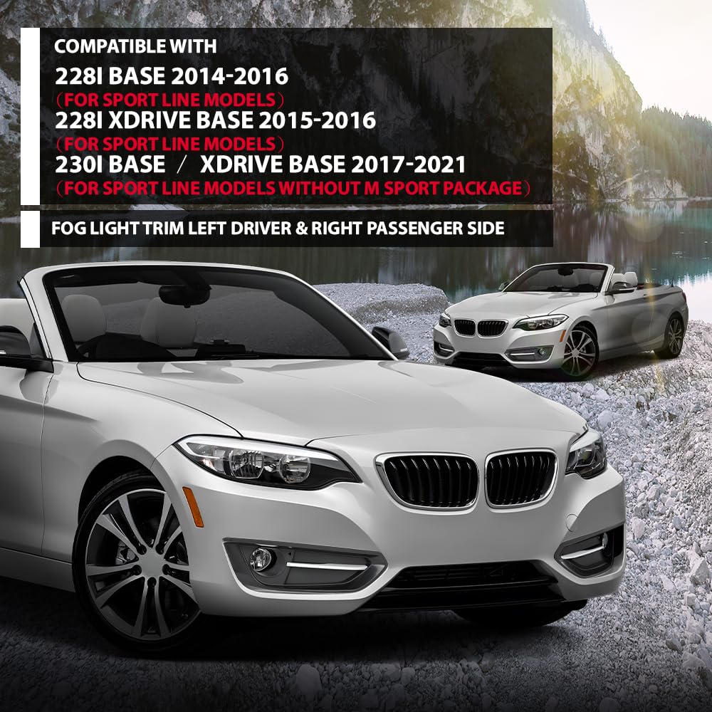 GRAND ORANGE Front Fog Light Cover Left & Right Black Fit BMW 228i /228i xDrive Base 2014-2016, Fit 230i / 230i xDrive Base 2017-2021, For Sport Line Model 51117343731 51117343732 BM1039163 BM1038163 - Image 6