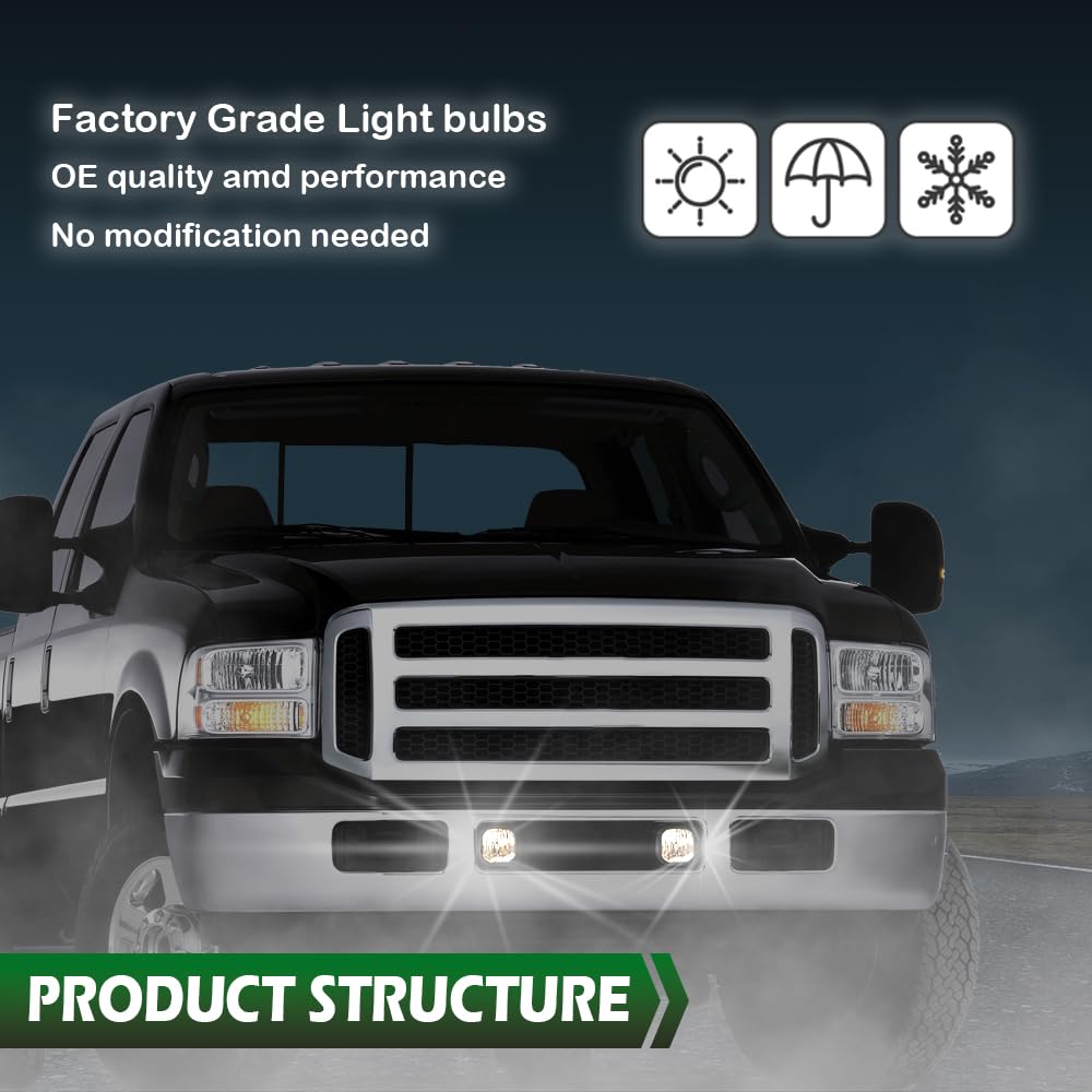 GRAND ORANGE Front Fog Light Lamp Assembly Left&Right Side w/bulbs H10 12V 42W Compatible with Ford F250 F350 F450 F550 Super Duty 2005-2007/ Ford Excursion 2005 Smoky Lens - Image 3