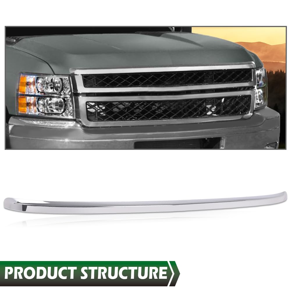 GRAND ORANGE Front Grille Hood Molding Trim Moulding Chrome Compatible with Chevy Silverado 2500 HD 3500 HD 2011-2014 20963700, GM1235124 - Image 3
