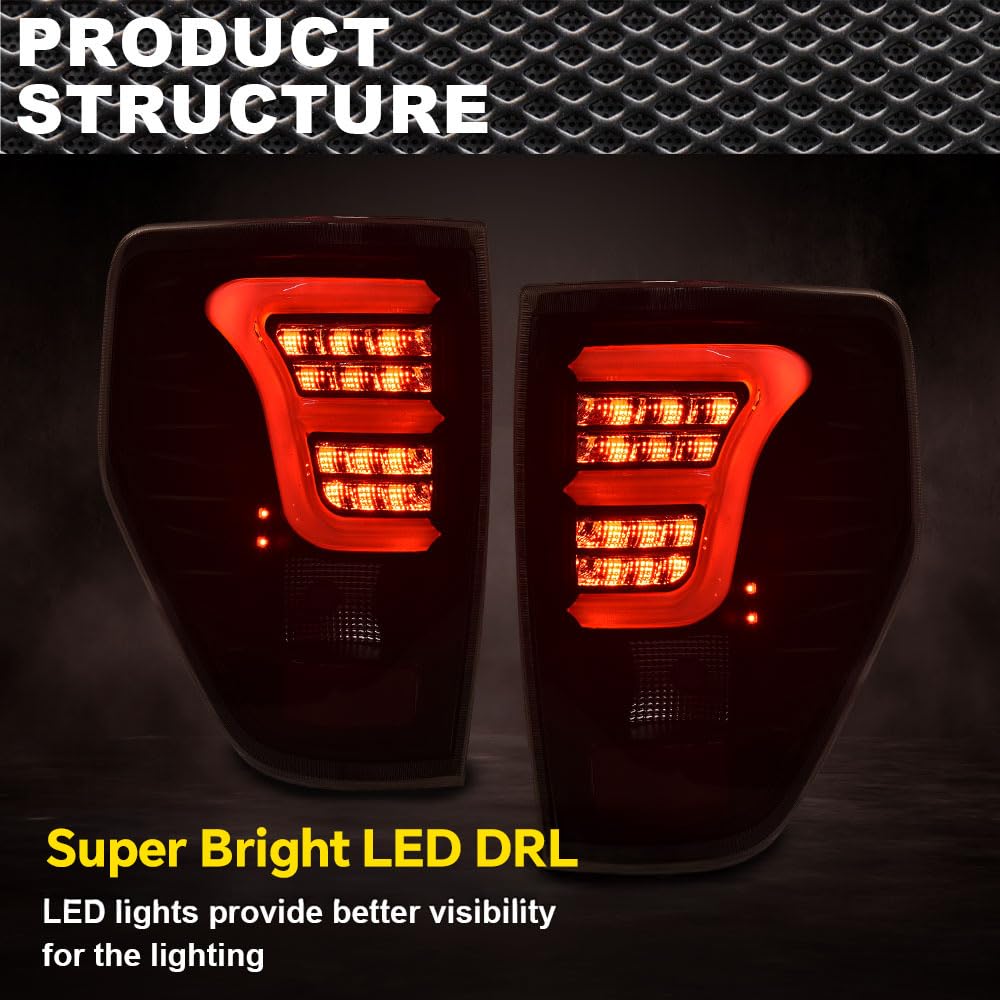 GRAND ORANGE FULL LED Tail Light Assembly Rear Lights Assembly Compatible with Ford F150 2009-2014 Brake Parking Lamps Taillights Brake Lights Driver & Passenger Side w/Wiring Harness - Image 3