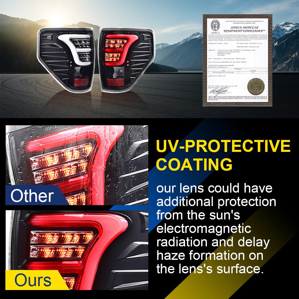 GRAND ORANGE FULL LED Tail Light Assembly Rear Lights Assembly Compatible with Ford F150 2009-2014 Brake Parking Lamps Taillights Brake Lights Driver & Passenger Side w/Wiring Harness - Image 4