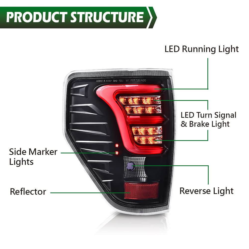 GRAND ORANGE FULL LED Tail Light Assembly Rear Lights Assembly Compatible with Ford F150 2009-2014 Brake Parking Lamps Taillights Brake Lights Driver & Passenger Side w/Wiring Harness - Image 7