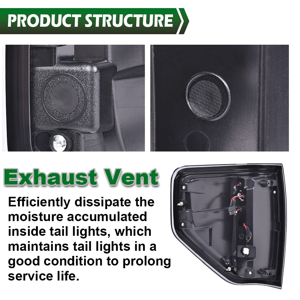 GRAND ORANGE Full LED Tail Light Assembly Rear Lights Assembly Compatible with Ford F150 2009-2014 Brake Parking Lamps Driver & Passenger Side w/Wiring Harness Smoke lens Black Housing - Image 7