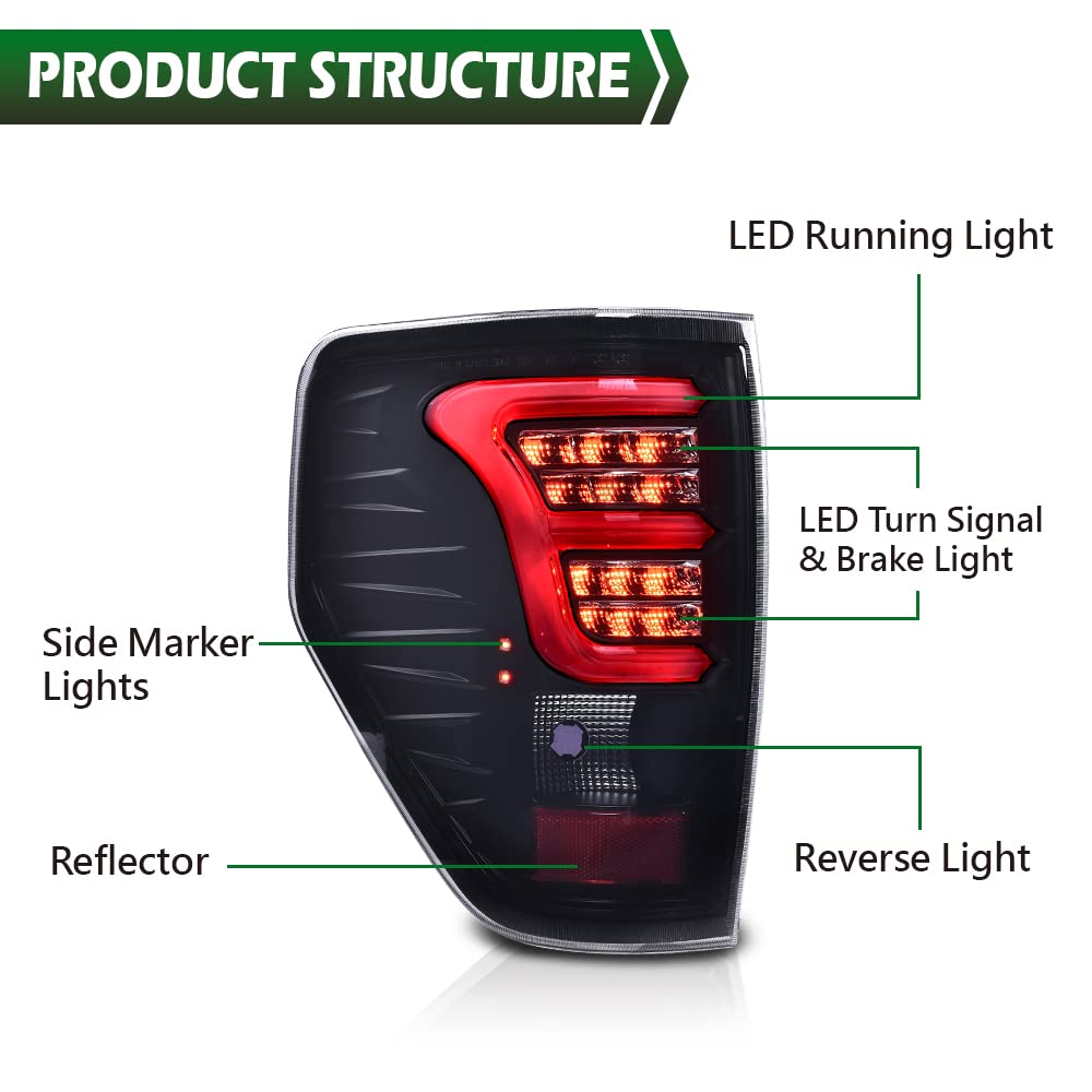 GRAND ORANGE Full LED Tail Light Assembly Rear Lights Assembly Compatible with Ford F150 2009-2014 Brake Parking Lamps Driver & Passenger Side w/Wiring Harness Smoke lens Black Housing - Image 8