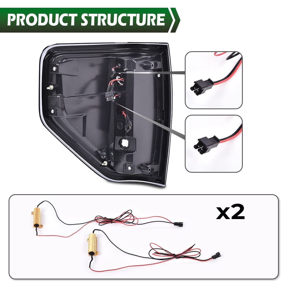 GRAND ORANGE Full LED Tail Light Assembly Rear Lights Assembly Compatible with Ford F150 2009-2014 Brake Parking Lamps Driver & Passenger Side w/Wiring Harness Smoke lens Black Housing - Image 9