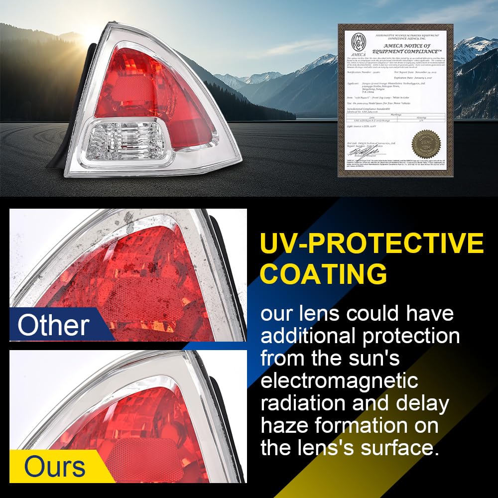 GRAND ORANGE Halogen Tail Lights Assembly Tail Lamp Pair Clear & Red Lens w/o Bulbs Compatible with Ford Fusion (submodel: S, SE, SEL) 2006-2009 6E5Z13404B, 6E5Z13405B, FO2819113C, FO2818123C - Image 3