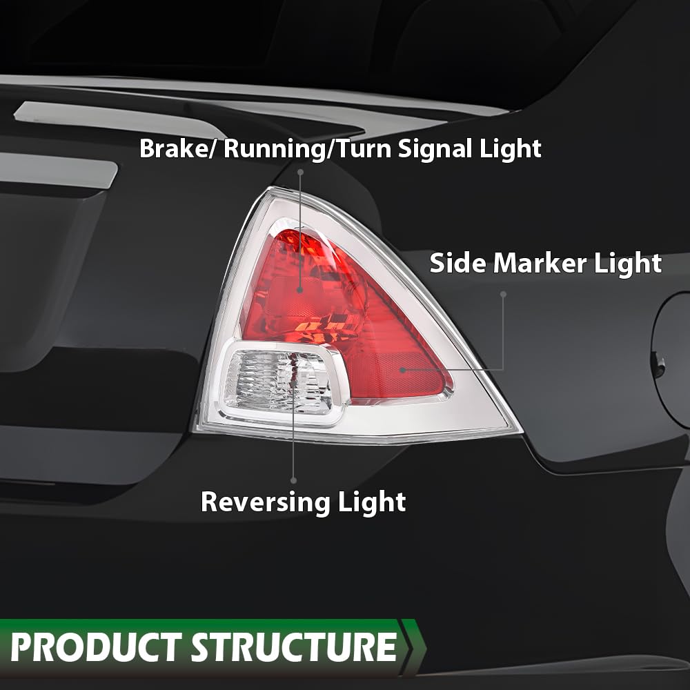 GRAND ORANGE Halogen Tail Lights Assembly Tail Lamp Pair Clear & Red Lens w/o Bulbs Compatible with Ford Fusion (submodel: S, SE, SEL) 2006-2009 6E5Z13404B, 6E5Z13405B, FO2819113C, FO2818123C - Image 6