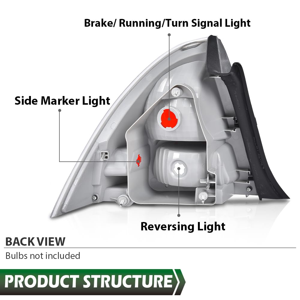 GRAND ORANGE Halogen Tail Lights Assembly Tail Lamp Pair Clear & Red Lens w/o Bulbs Compatible with Ford Fusion (submodel: S, SE, SEL) 2006-2009 6E5Z13404B, 6E5Z13405B, FO2819113C, FO2818123C - Image 9