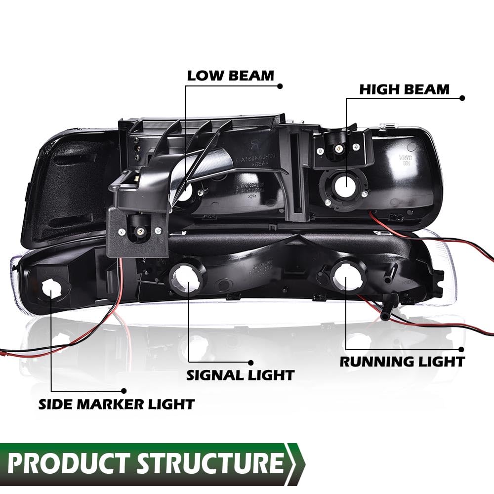GRAND ORANGE Headlight Assembly Compatible with 1999-2002 Chevy Silverado 1500 2500/Fit for 00-06 Suburban 1500 2500 Tahoe Headlight Lights Driver & Passenger Side Smoky lens Black Housing - Image 4