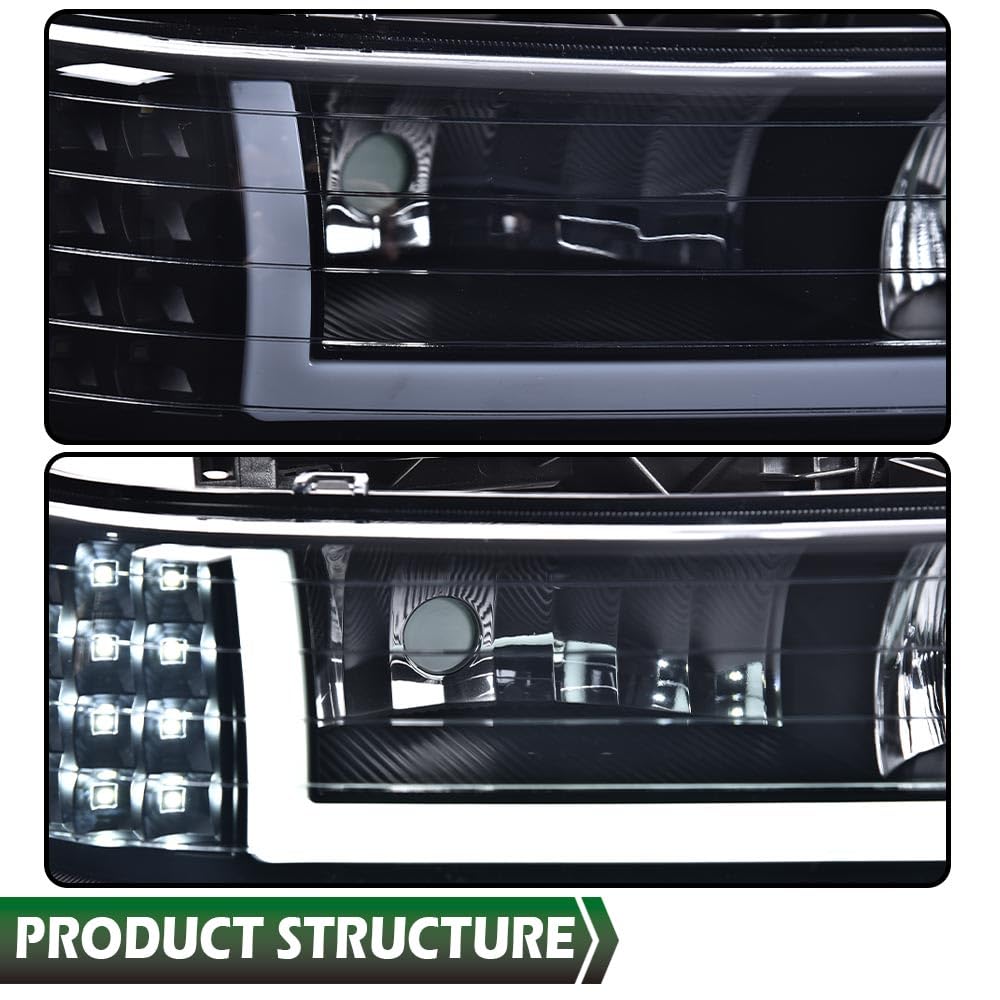 GRAND ORANGE Headlight Assembly Compatible with 1999-2002 Chevy Silverado 1500 2500/Fit for 00-06 Suburban 1500 2500 Tahoe Headlight Lights Driver & Passenger Side Smoky lens Black Housing - Image 5
