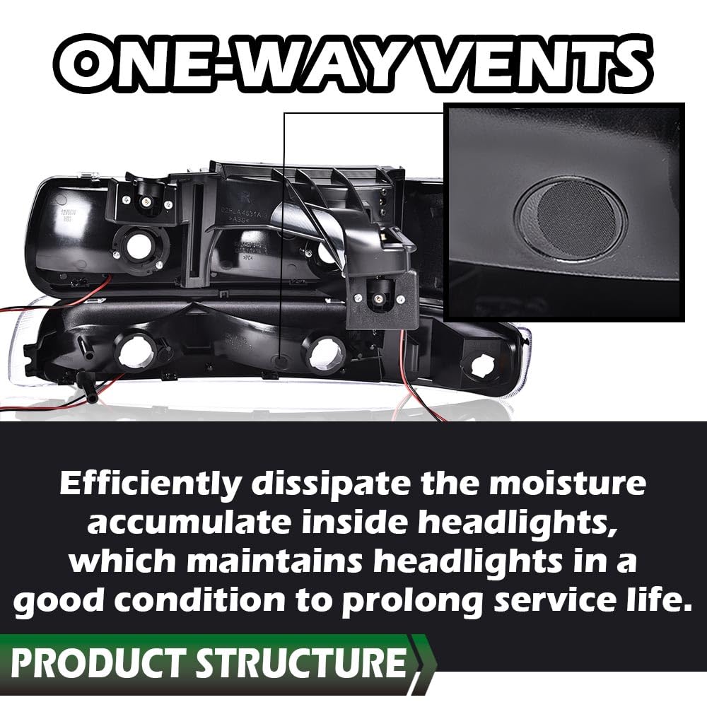 GRAND ORANGE Headlight Assembly Compatible with 1999-2002 Chevy Silverado 1500 2500/Fit for 00-06 Suburban 1500 2500 Tahoe Headlight Lights Driver & Passenger Side Smoky lens Black Housing - Image 7