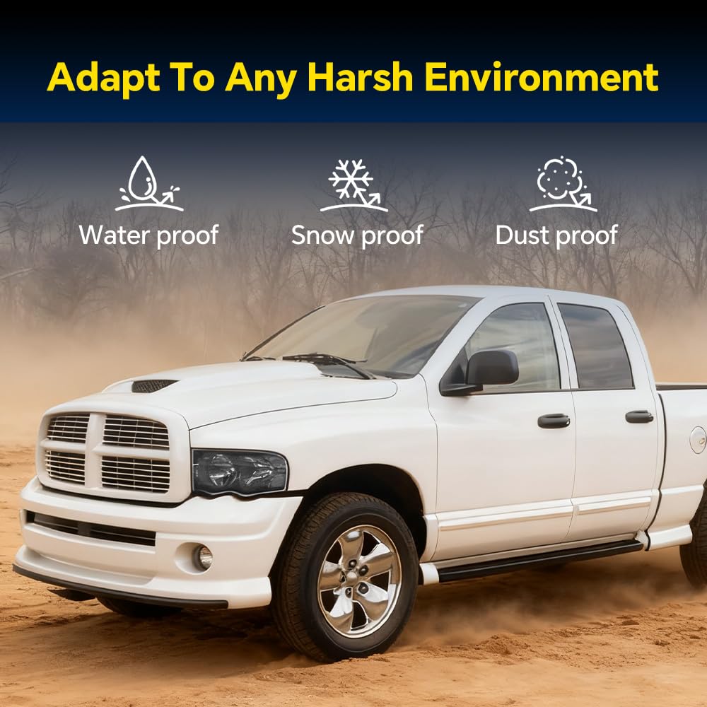 GRAND ORANGE Headlight Assembly Compatible with 2002-2005 Dodge Ram 1500/2003-2005 Dodge Ram 2500 3500 Clear Lens/Amber Corner Black Housing 55077121AF 55077120AF 55077121AG 55077120AG - Image 4