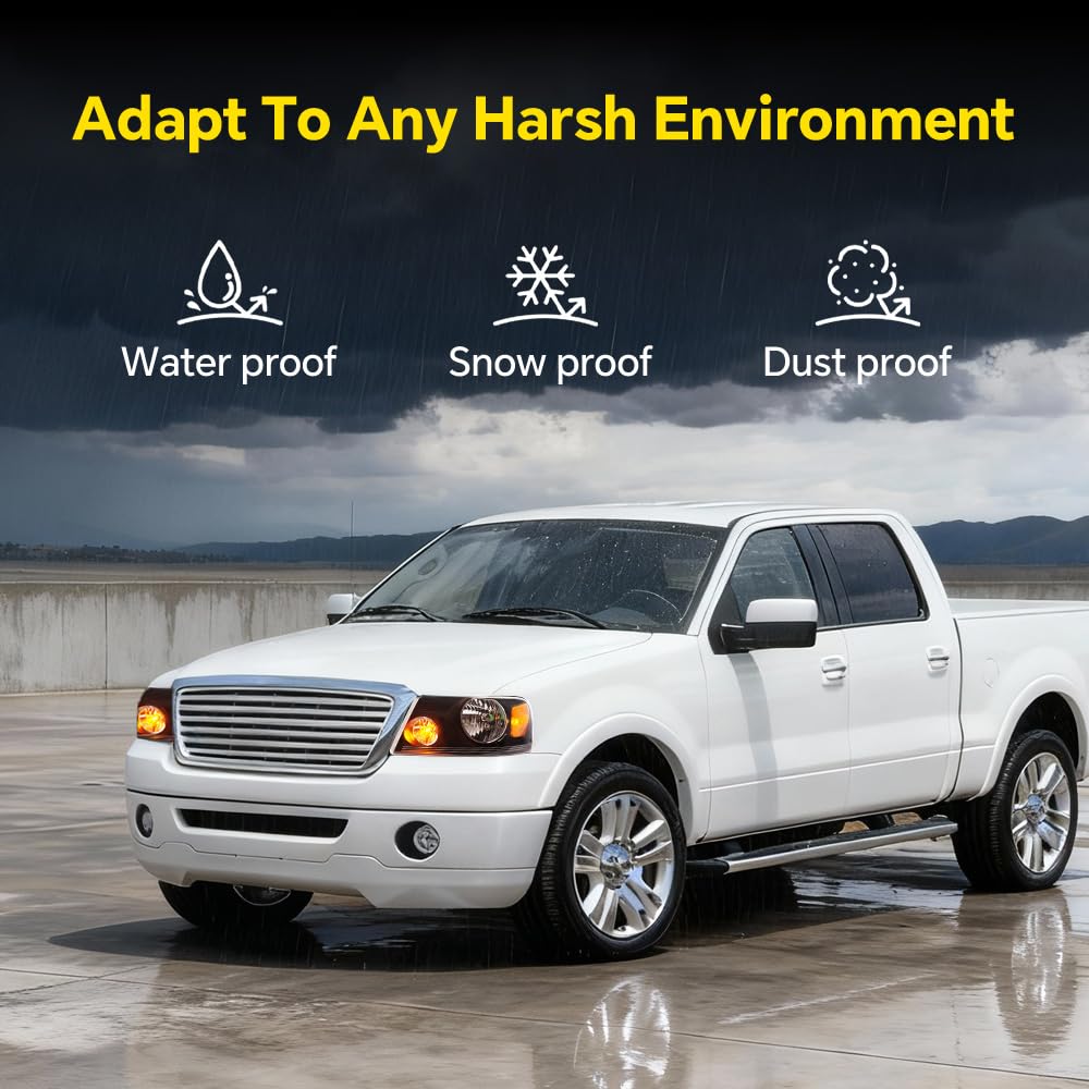 GRAND ORANGE Headlight Assembly Compatible with Ford F150 2004 2005 2006 2007 2008/ Fit Lincoln Mark LT 2006-2008 Driver & Passenger Side Headlamp Clear lens Black Houing Amber Reflector - Image 5