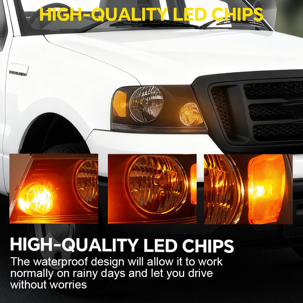 GRAND ORANGE Headlight Assembly Compatible with Ford F150 2004 2005 2006 2007 2008/ Fit Lincoln Mark LT 2006-2008 Driver & Passenger Side Headlamp Clear lens Black Houing Amber Reflector - Image 6
