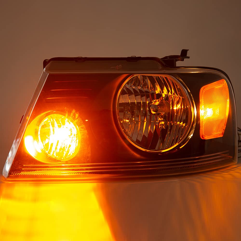 GRAND ORANGE Headlight Assembly Compatible with Ford F150 2004 2005 2006 2007 2008/ Fit Lincoln Mark LT 2006-2008 Driver & Passenger Side Headlamp Clear lens Black Houing Amber Reflector - Image 7