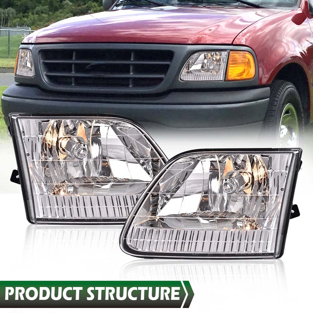 GRAND ORANGE Headlight Assembly Compatible with Ford F150 97-03 /Fit for Ford F250 97-99 /Fit for Ford Expedition 97-02 Driver & Passenger Side Clear Lens - Image 9