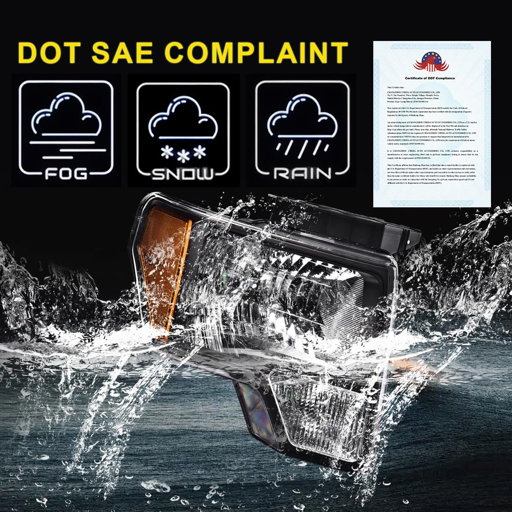 GRAND ORANGE Headlights Assembly Compatible with 2009-2014 Ford F150 Headlamps Driver & Passenger Side Clear Lens Black Housing Amber Reflector DL3Z13008AFO2502289 - Image 3