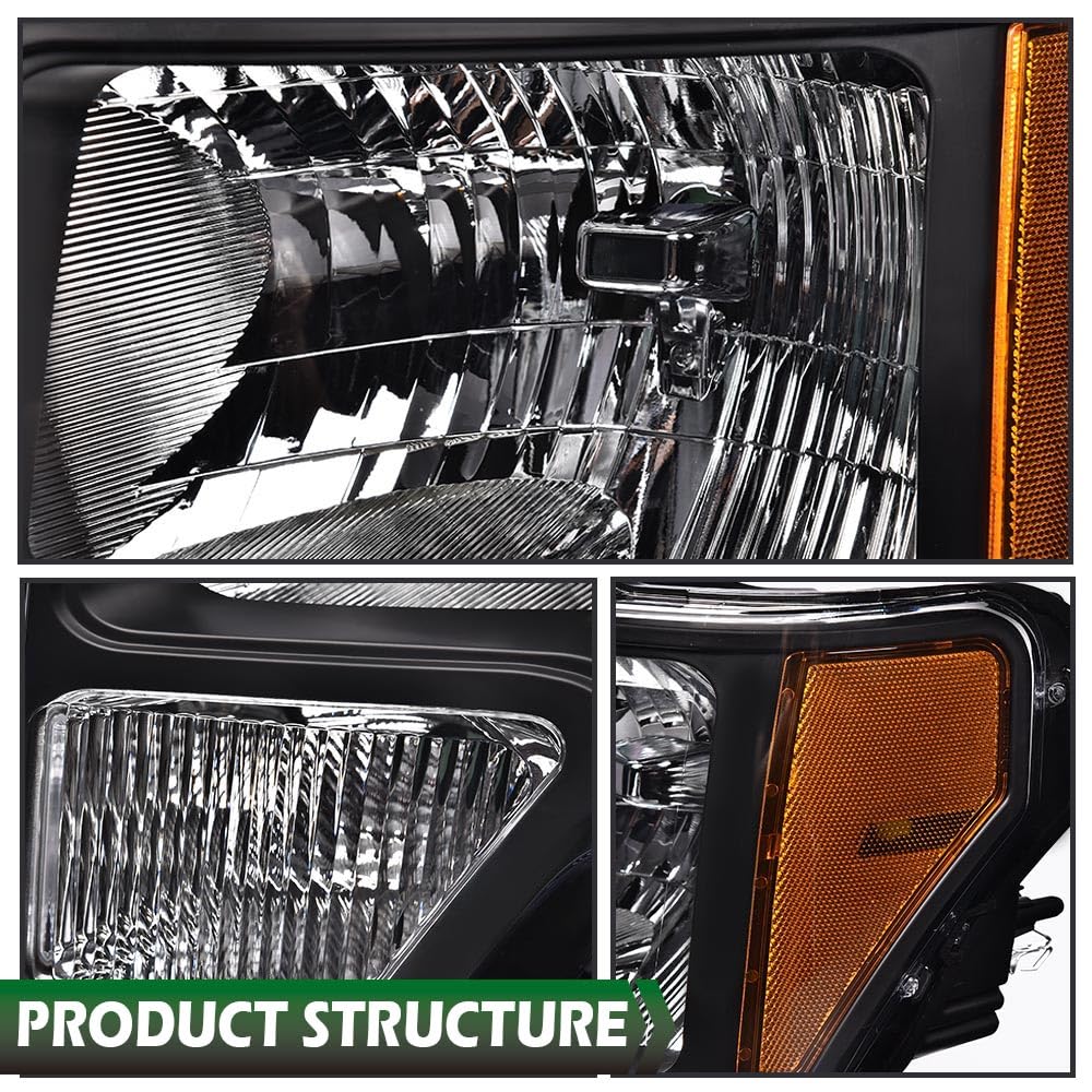 GRAND ORANGE Headlights Assembly Compatible with 2009-2014 Ford F150 Headlamps Driver & Passenger Side Clear Lens Black Housing Amber Reflector DL3Z13008AFO2502289 - Image 8