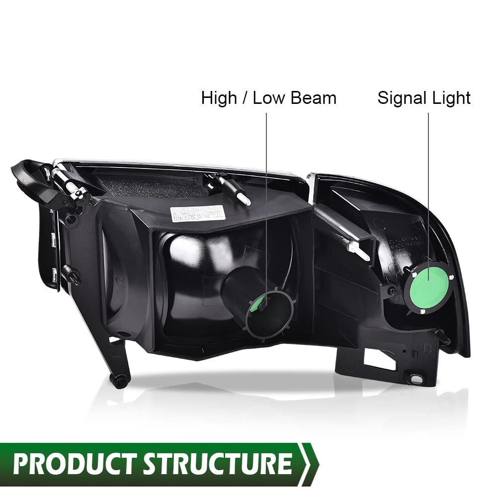 GRAND ORANGE Headlights Assembly, Compatible with Dodge Ram 1500 2500 3500 1994 1995 1996 1997 1998 1999 2000 2001 2002 Black Housing Clear Corner Lamps（Clear lens Chrome Housing Amber Reflector） - Image 4