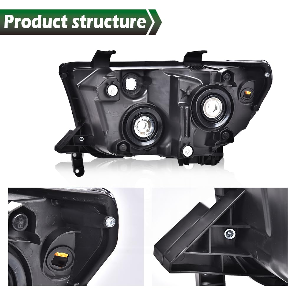 GRAND ORANGE Headlights Assembly Compatible with Toyota Tundra 2007-2013, Fit Toyota Sequoia 2008-2017 Left & Right Headlamps, Clear Lens Black Houing Clear Reflector, 811100C051 - Image 7
