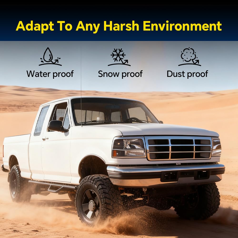 GRAND ORANGE Headlights Assembly w/Corner Signal Lamp & Bumper Lamps Compatible with 1992-1996 Ford F150 Bronco/Fit 1992-1997 Ford F250 F350 Black Housing Amber Reflector - Image 4