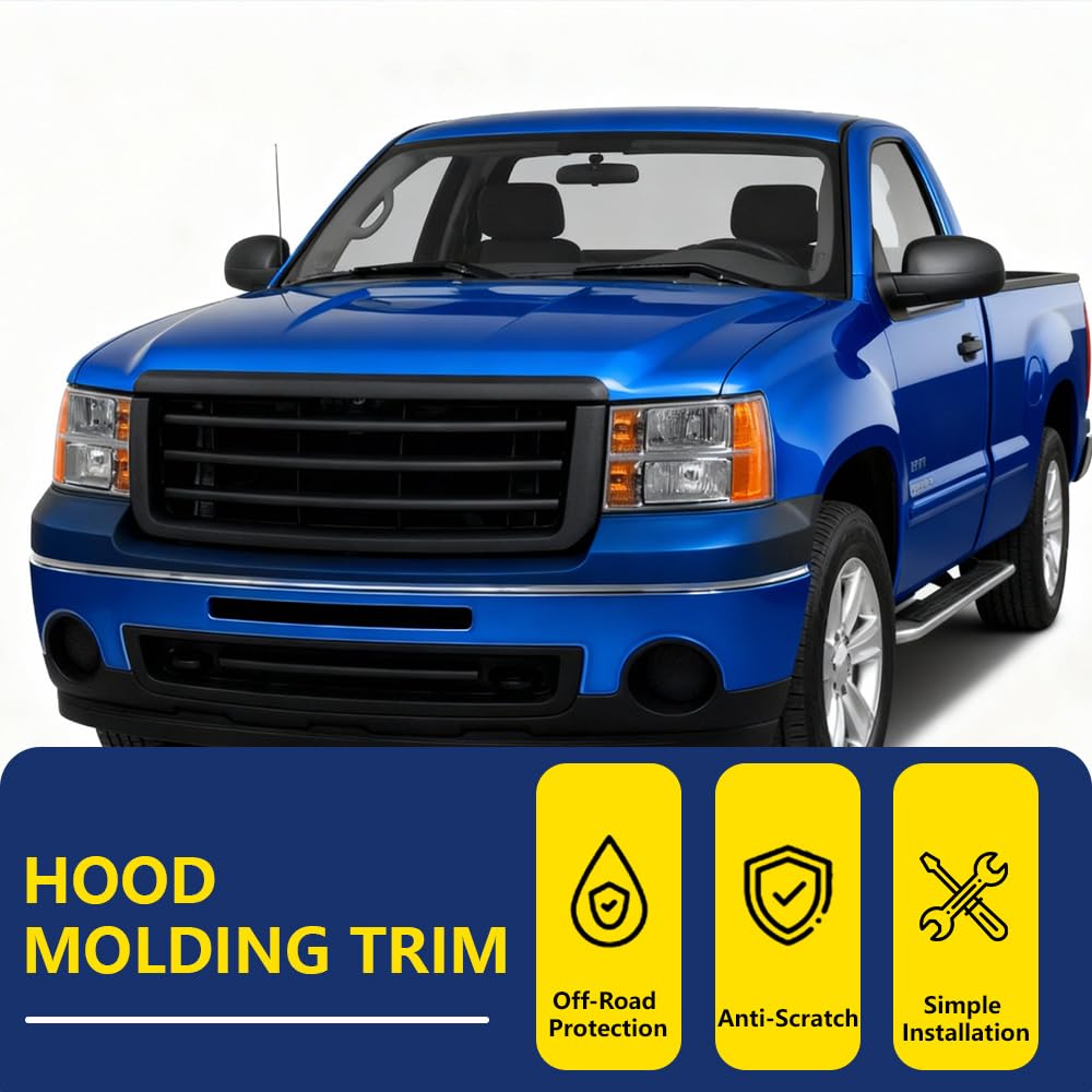 GRAND ORANGE Hood Molding Trim Moulding Black Compatible with GMC Sierra 1500 2500 2007-2013 Truck 10385157 GM1235110 - Image 6