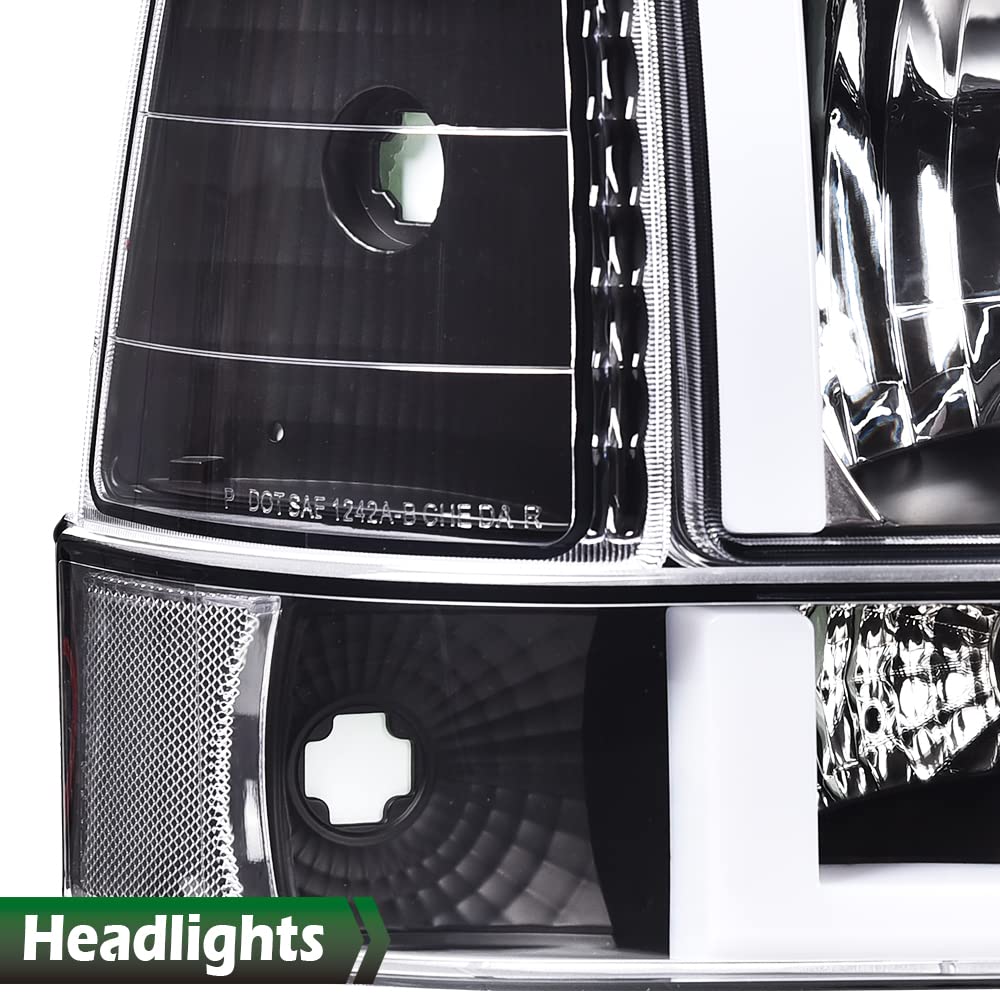 GRAND ORANGE LED DRL Headlights Assembly, Compatible with 1992-1996 Ford Bronco F150/ 92-97 F250 F350 Super Duty w/Corner Signal 6pc Clear lens Black Housing Clear Reflector - Image 6