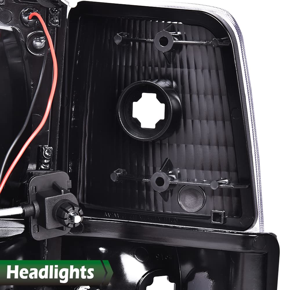 GRAND ORANGE LED DRL Headlights Assembly, Compatible with 1992-1996 Ford Bronco F150/ 92-97 F250 F350 Super Duty w/Corner Signal 6pc Clear lens Black Housing Clear Reflector - Image 7