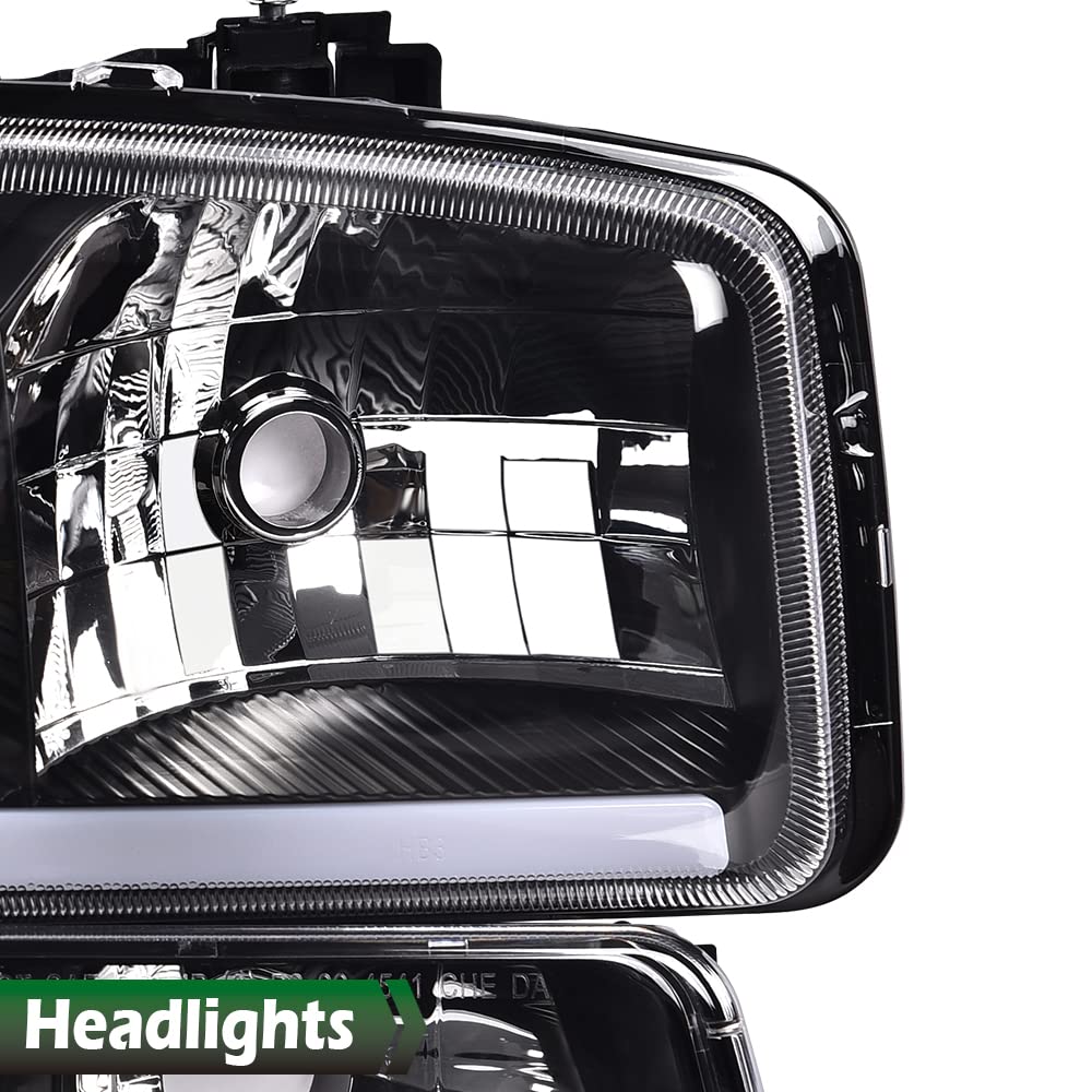 GRAND ORANGE Led Drl Headlights Assembly, Compatible with 1999-2007 Gmc Sierra 1500/ Fit 1999-2006 GMC Yukon XL 1500 2500 Black Clear W/Bumper Signal Lamps（Smoky lens Black Housing Clear Reflector） - Image 7