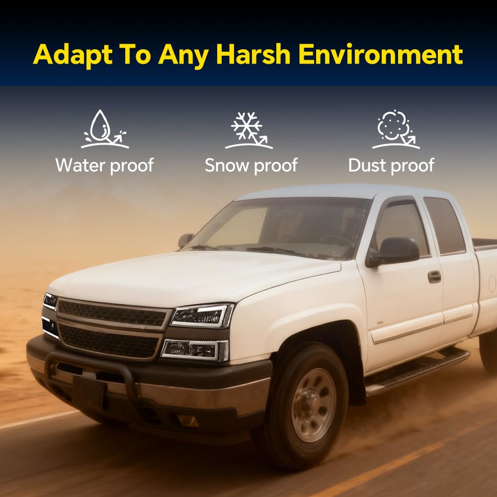 GRAND ORANGE LED DRL Headlights Assembly Compatible with 2003-2007 Silverado/Avalanche (Fit Models without Factory Cladding ONLY) Chrome Housing Lamp - Image 5