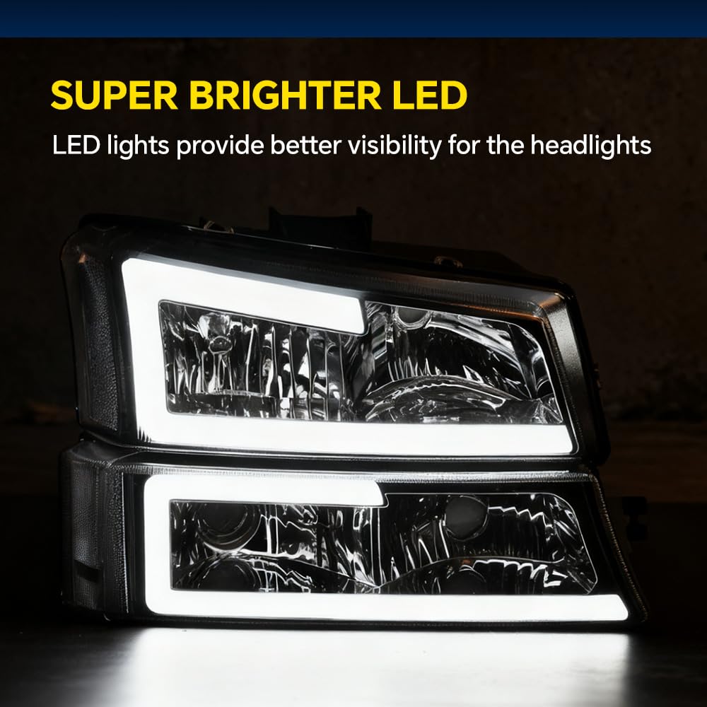 GRAND ORANGE LED DRL Headlights Assembly Compatible with 2003-2007 Silverado/Avalanche (Fit Models without Factory Cladding ONLY) Chrome Housing Lamp - Image 6