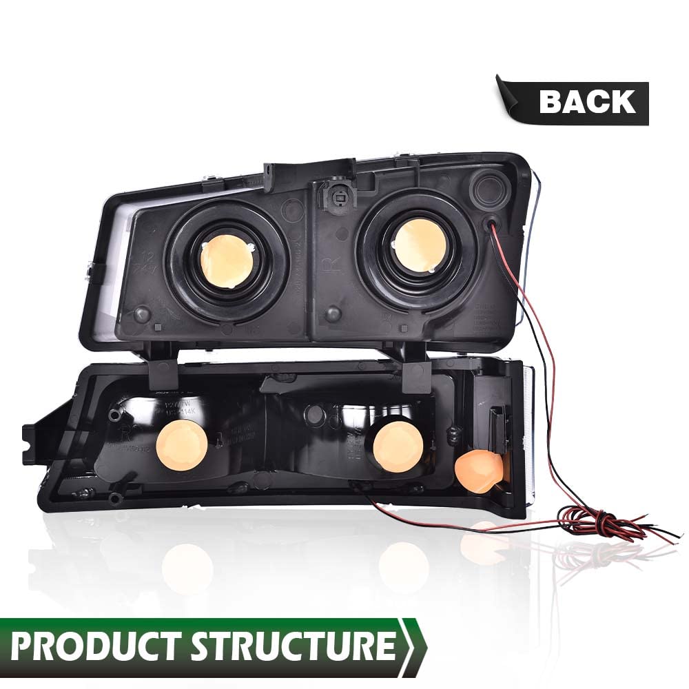 GRAND ORANGE LED DRL Headlights Assembly Compatible with 2003-2007 Silverado/Avalanche (Fit Models without Factory Cladding ONLY) Chrome Housing Lamp - Image 8