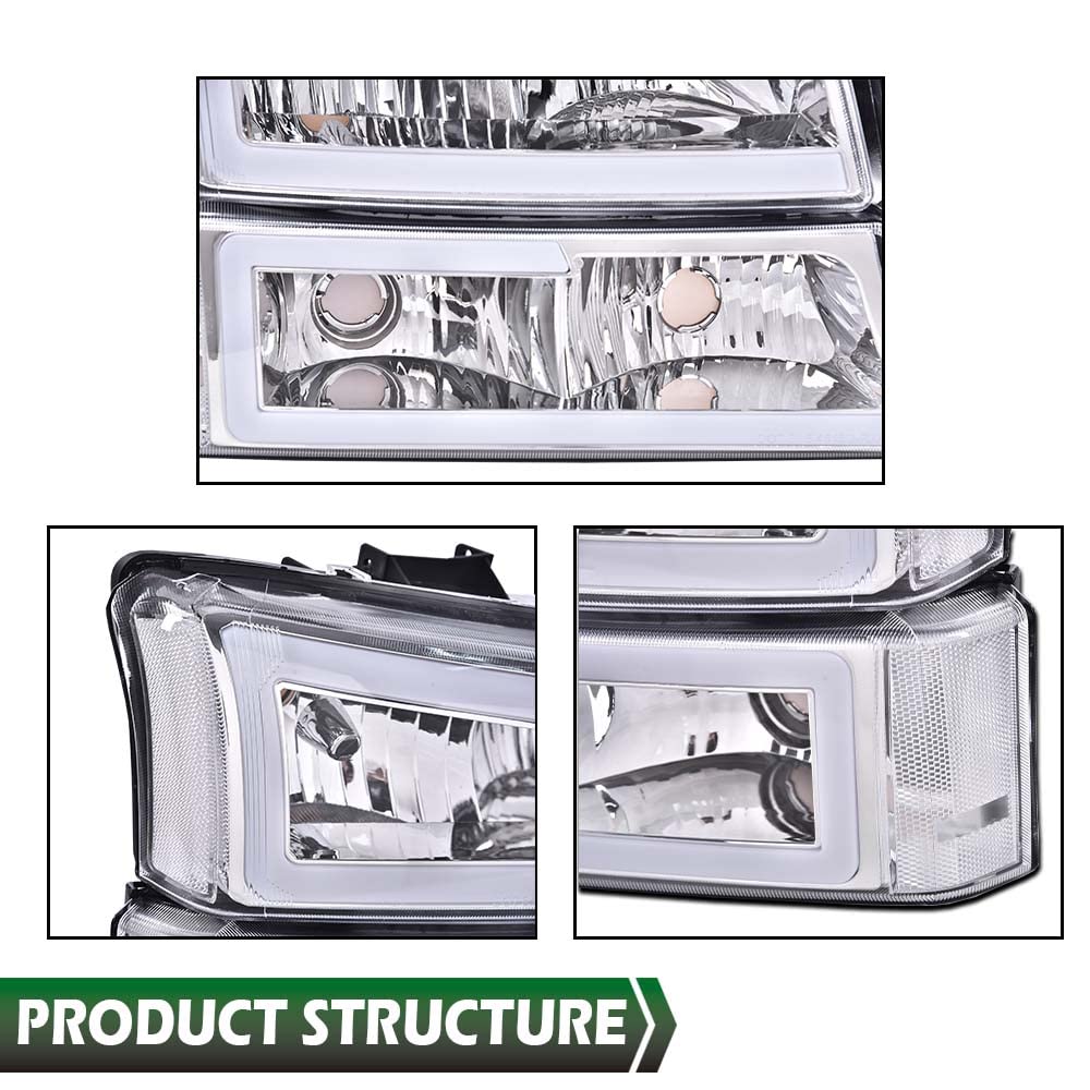 GRAND ORANGE LED DRL Headlights Assembly Compatible with 2003-2007 Silverado/Avalanche (Fit Models without Factory Cladding ONLY) Chrome Housing Lamp - Image 9