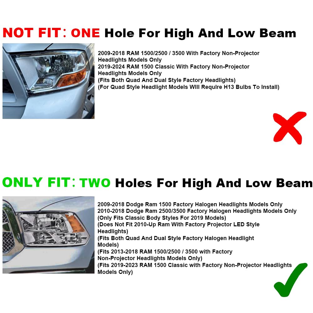 GRAND ORANGE LED DRL Headlights Assembly, Compatible with 2009-2012 Dodge Ram 1500 2500 3500 Head Lamps Clear lens Chrome Housing Clear Reflector - Image 3