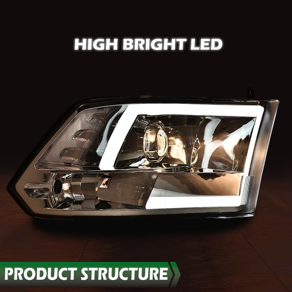 GRAND ORANGE LED DRL Headlights Assembly, Compatible with 2009-2012 Dodge Ram 1500 2500 3500 Head Lamps Clear lens Chrome Housing Clear Reflector - Image 4