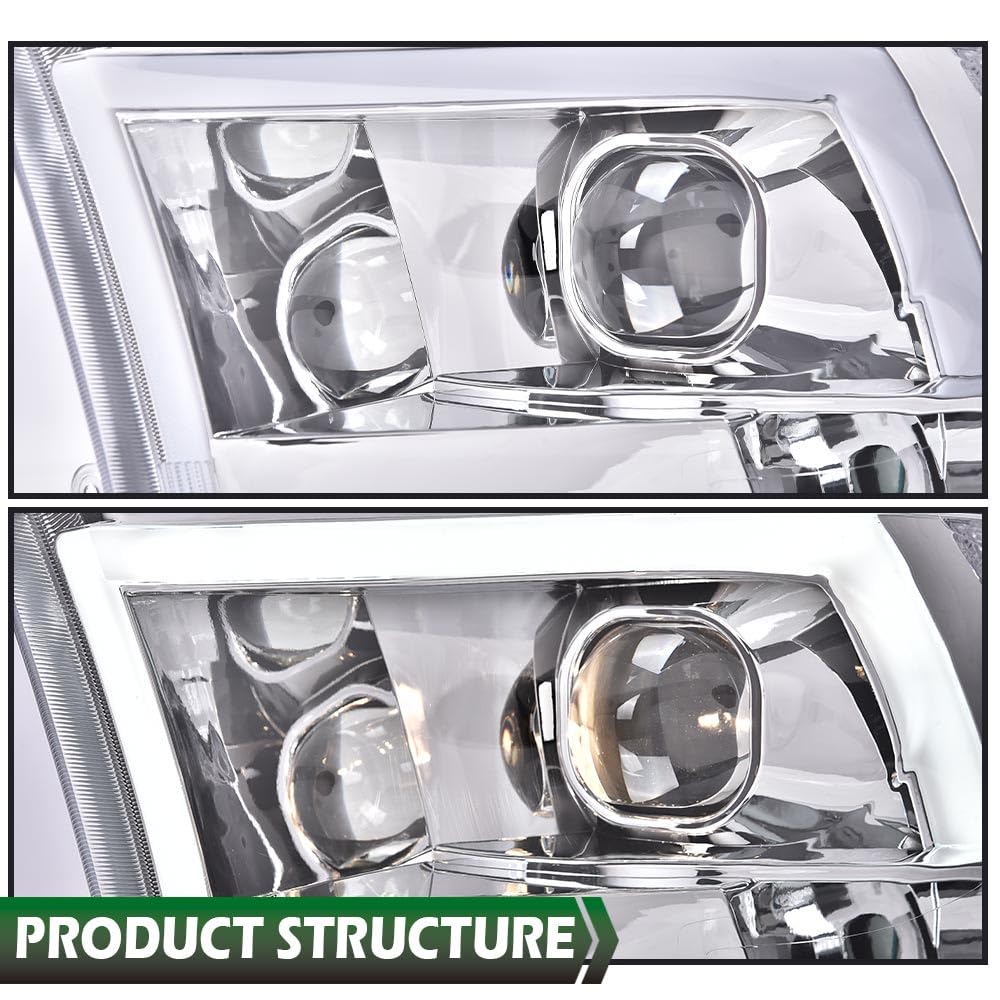 GRAND ORANGE LED DRL Headlights Assembly, Compatible with 2009-2012 Dodge Ram 1500 2500 3500 Head Lamps Clear lens Chrome Housing Clear Reflector - Image 7