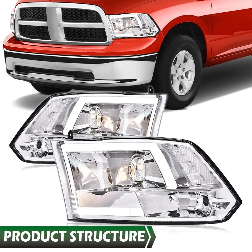 GRAND ORANGE LED DRL Headlights Assembly, Compatible with 2009-2012 Dodge Ram 1500 2500 3500 Head Lamps Clear lens Chrome Housing Clear Reflector - Image 8