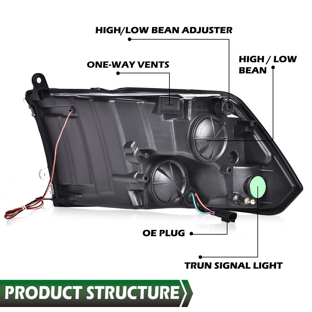 GRAND ORANGE LED DRL Headlights Assembly, Compatible with 2009-2012 Dodge Ram 1500 2500 3500 Head Lamps Clear lens Chrome Housing Clear Reflector - Image 9