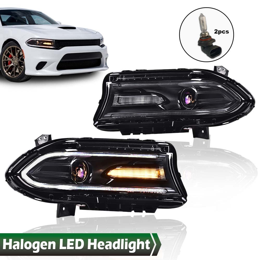 GRAND ORANGE LED DRL Headlights Assembly, Compatible with 2015 2016 2017 2018 2019 2020 2021 Dodge Charger Halogen Projector Headlights Assembly Pair - Image 3