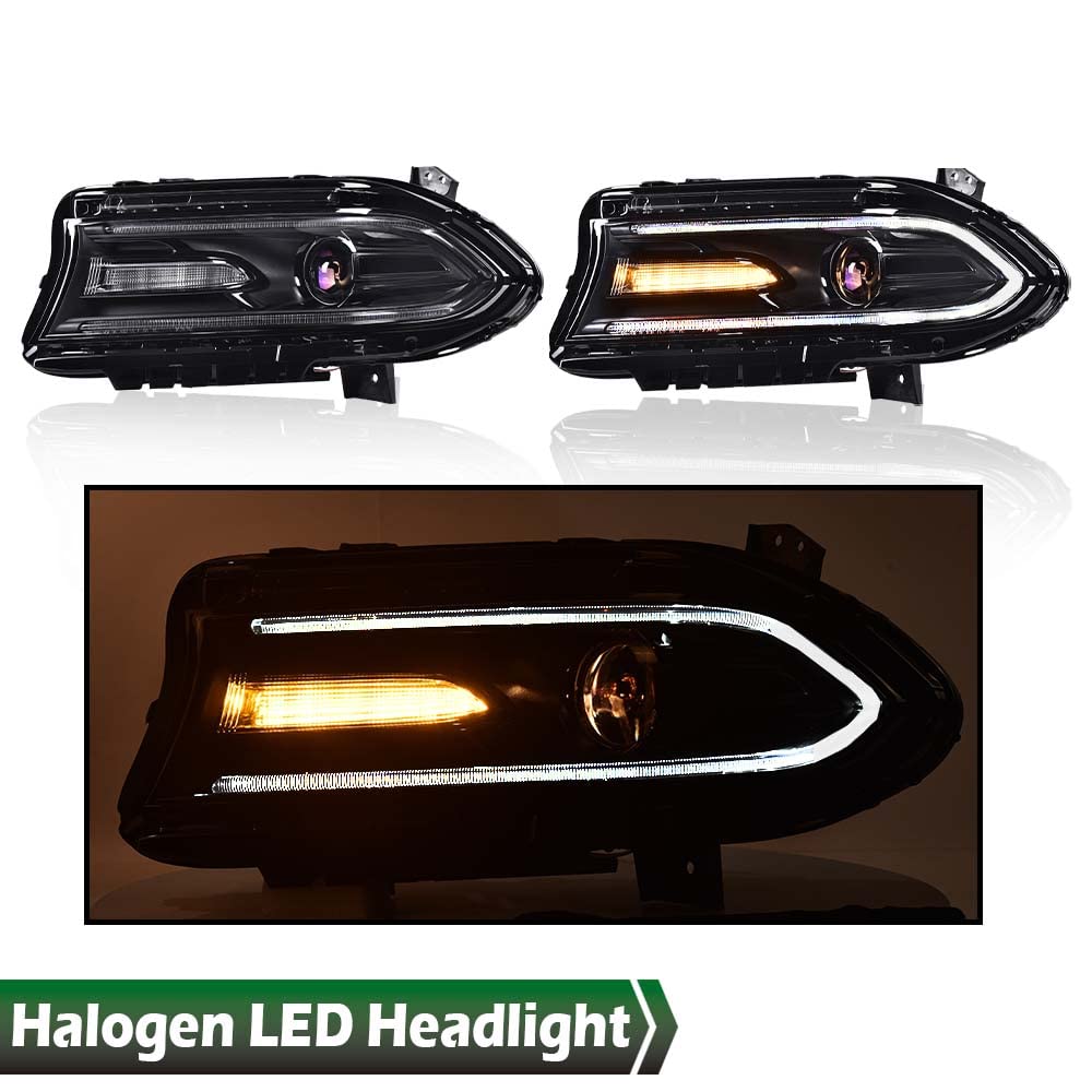 GRAND ORANGE LED DRL Headlights Assembly, Compatible with 2015 2016 2017 2018 2019 2020 2021 Dodge Charger Halogen Projector Headlights Assembly Pair - Image 4