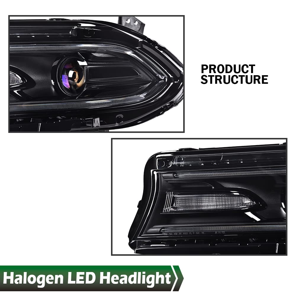 GRAND ORANGE LED DRL Headlights Assembly, Compatible with 2015 2016 2017 2018 2019 2020 2021 Dodge Charger Halogen Projector Headlights Assembly Pair - Image 7