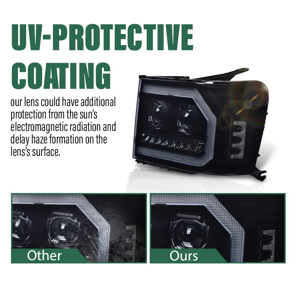 GRAND ORANGE LED DRL Headlights Assembly Compatible with GMC Sierra 1500 2007-2013 /Fit GMC Sierra 2500HD 3500HD 07-14 LH & RH Headlights Assembly Smoke Lens Black Housing White reflector 20980241 - Image 3