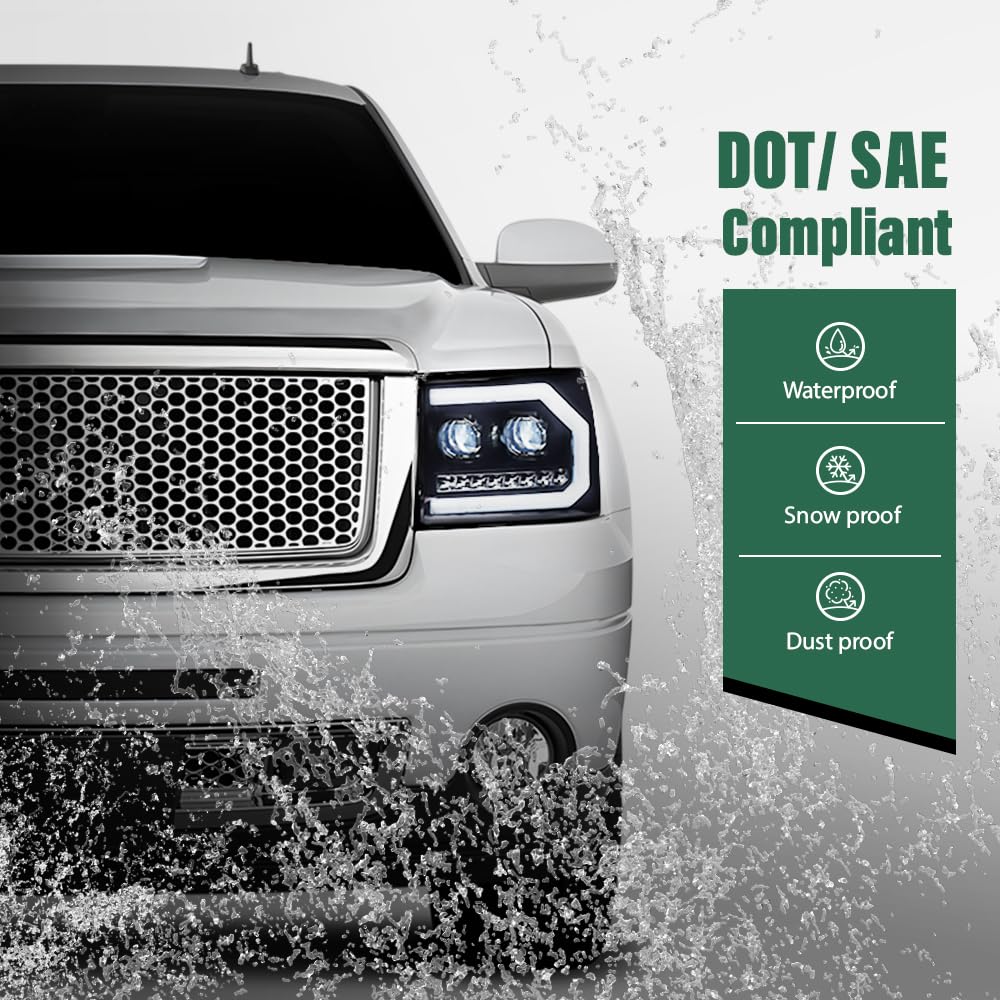 GRAND ORANGE LED DRL Headlights Assembly Compatible with GMC Sierra 1500 2007-2013 /Fit GMC Sierra 2500HD 3500HD 07-14 LH & RH Headlights Assembly Smoke Lens Black Housing White reflector 20980241 - Image 4