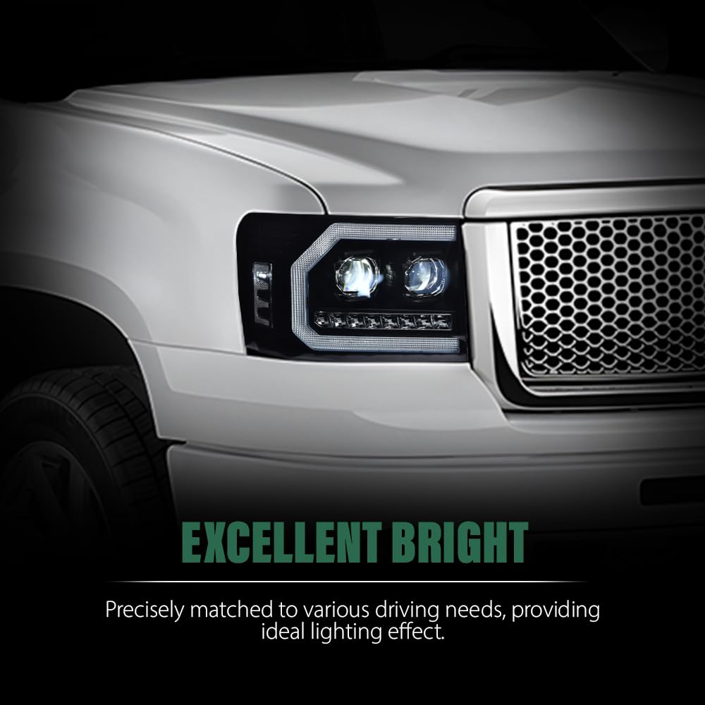 GRAND ORANGE LED DRL Headlights Assembly Compatible with GMC Sierra 1500 2007-2013 /Fit GMC Sierra 2500HD 3500HD 07-14 LH & RH Headlights Assembly Smoke Lens Black Housing White reflector 20980241 - Image 5